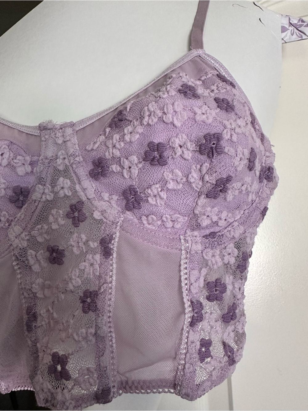 Lilac Floral Lace Bustier Crop Top - Picture 2 of 5